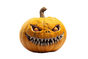 Creepy Pumpkin with Teeth Isolated on Transparent Background for Halloween Design