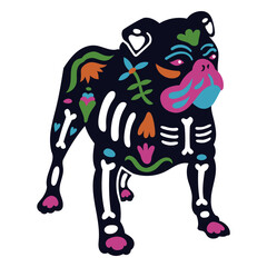 Pug dog colorful skeleton mexican holiday