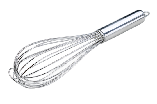 Stainless Steel Kitchen Whisk Isolated on PNG Transparent Background for Culinary