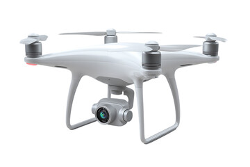 Isolated White Drone Unmanned Aerial Vehicle with Camera on Transparent Background PNG