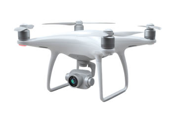 Isolated White Drone Unmanned Aerial Vehicle with Camera on Transparent Background PNG