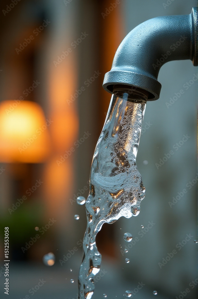 Poster close-up shot of a faucet with water flowing out