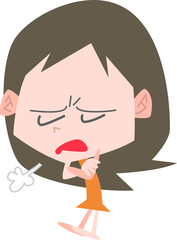 不満そうな表情でため息をつく女性主線なし