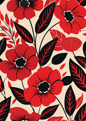 seamless floral pattern red flowers beige background