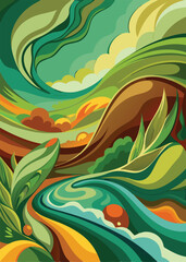 vector illustration of an abstract landscape green style
