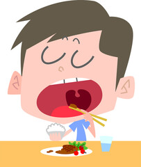 大きく口を開けて食べる男性主線なし