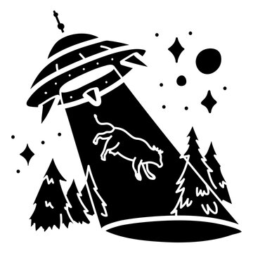 Whimsical ufo and cow abduction illustration