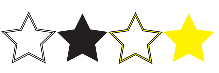 Set of four star icon collection. Yellow and black star symbol. Vector Illustration. EPS 10