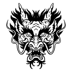Furious dragon head in high contrast