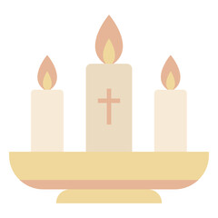 Three candles on a plate with a cross