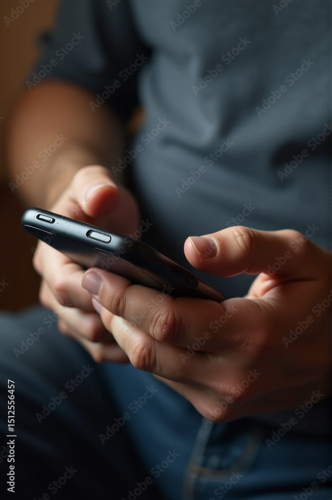 Poster a close-up shot of someone holding a cell phone, possibly checking messages or browsing the internet
