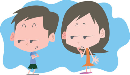 ジト目で見つめる男女主線なし