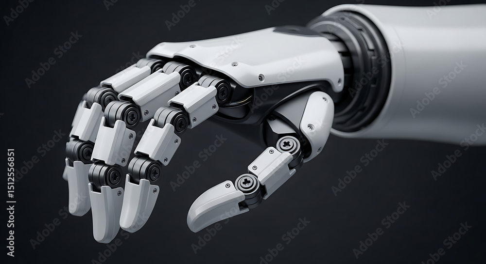 Poster robotic hand showcasing advanced engineering and intricate design features