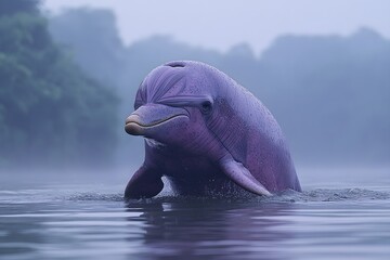Pink River Dolphin in Murky Water with Pixellated Effect on Amazon River