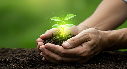 Nurturing New Growth Hands Gently Holding a Sprouting Plant