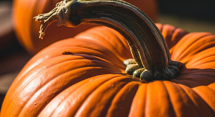 Harvested pumpkins in autumn light showcase vibrant orange hues