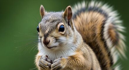Squirrel foraging in a lush green environment