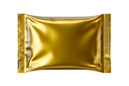 Golden Foil Wrapper Packaging Isolated on Transparent Background Shiny Metallic Material