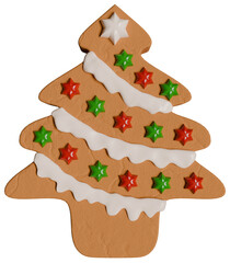 Gingerbread Christmas tree shape isolated. 3d rendering.