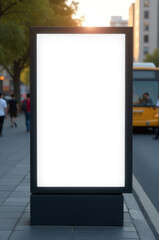 A city scene with a bus driving down the street and a bus stop nearby