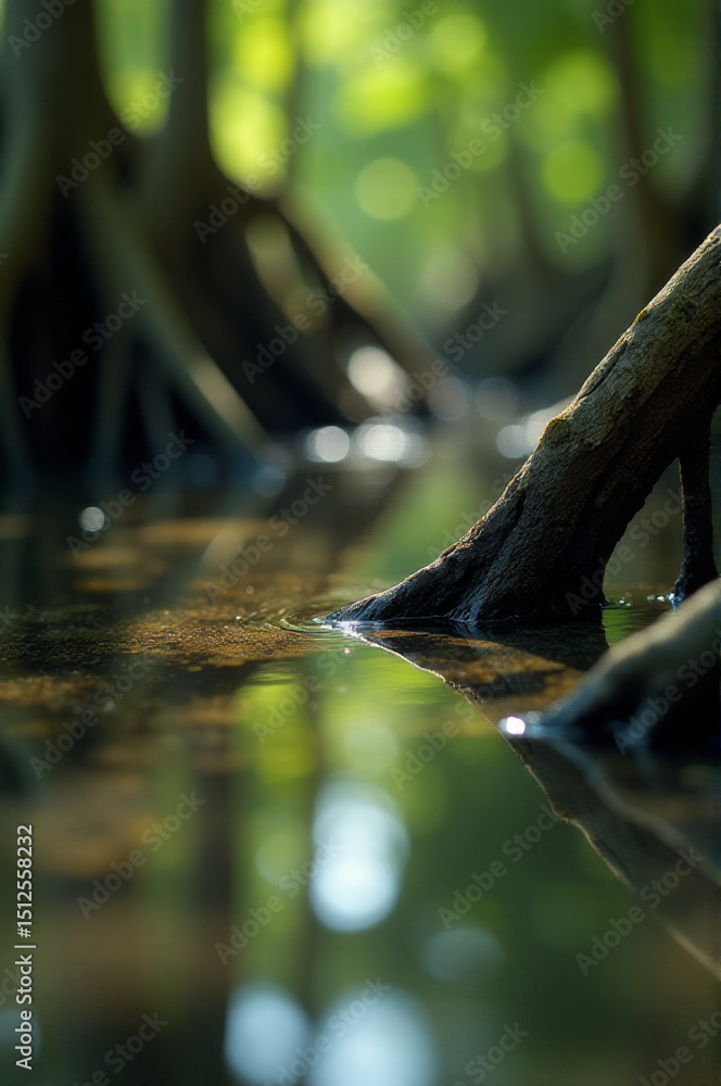 Poster a natural scene with a tree branch protruding from the water's surface