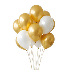 A balloon cluster tied together with black, gold, glossy and decoration, celebration, birthday, party isolated on transparent background.