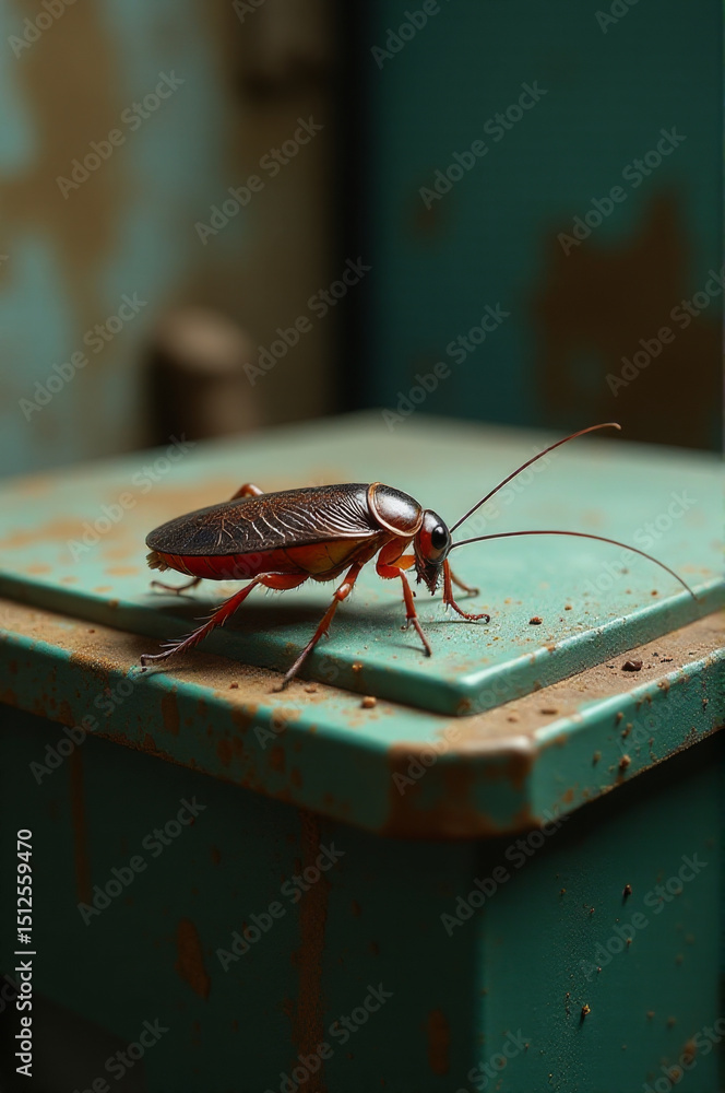 Poster a small insect sits on a surface, offering a detailed view of its features