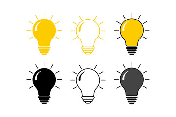 Light Bulb Icon Set – Flat Vector Idea and Creativity Symbols in Multiple Styles
