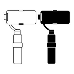 Camera Gimbal Stabilizer Outline Icon set, a black and white outline icon of a camera mounted on a gimbal stabilizer, perfect for videography, filmmaking, photography 