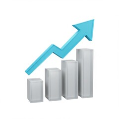 3d ascending bar graph with arrow isolated on white background
