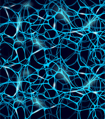 Abstract network of blue lines. Connections light up at intersections. Suitable for technology, science, or innovation backgrounds. Dark background