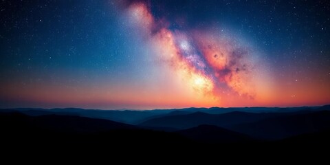Fototapeta premium Silhouetted rolling hills against a vibrant, starry night sky, majestic, scenic