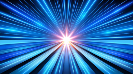 Blue Light Trails, Perspective Long Time Exposure Motion Blur Effect, Vector Illustration