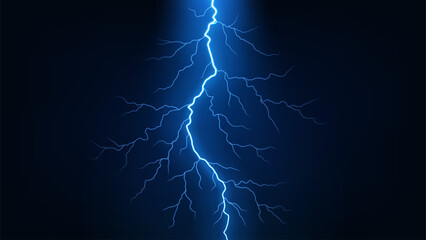 Blue Lightning Flash Bolt, Thunderstorm Effect, Electrical Concept on Dark Background, Vector Illustration