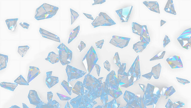 Glass mirror breaked shatter with debris super slow motion. Macro camera