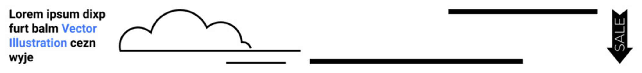 Abstract cloud with horizontal lines and bold arrow pointing downward. Ideal for navigation, weather, progress, simplicity, direction, motion, and a clean, simple landing page