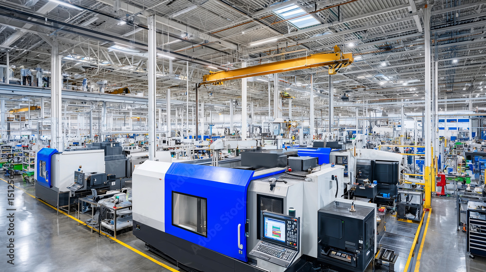 Poster technicians operate cnc machines to carve out aerospace components with micron-level precision in a 