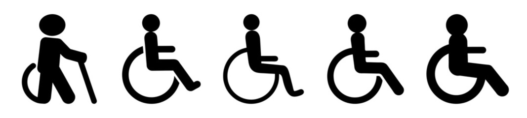 Collection of International Symbol of Accessibility or Wheelchair Symbol variations in black