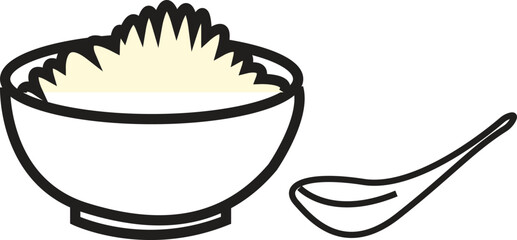 Simple rice bowl with spoon vector illustration for Asian cuisine, home cooking, and food menu design