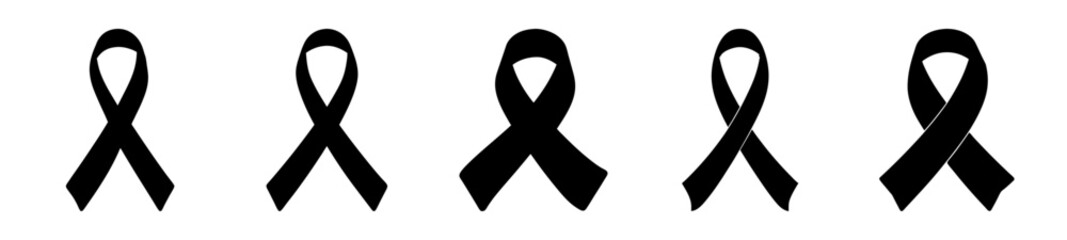 Five Simple Black Ribbon Images for Support, Awareness, Mourning and Grief