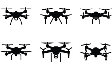 Collection of black drone silhouettes perfect for technology and aerial imagery related concepts