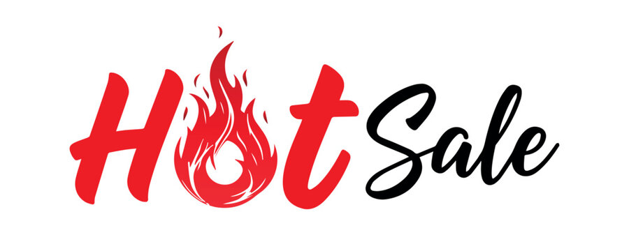 Hot Sale Banner Text with Flame Icon – Red and Black Promotional Typography Design