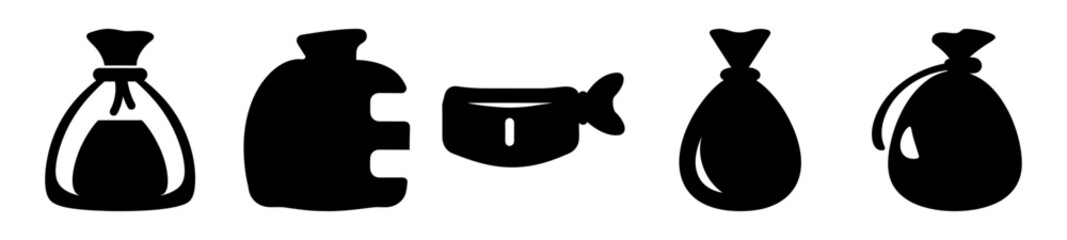 Fototapeta premium Collection of five distinct black and white bag or sack illustrations