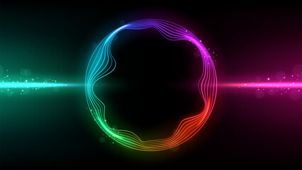 Abstract Colorful Wave on Dark Background with Lighting Effect, Beat Music Style, Vector Illustration