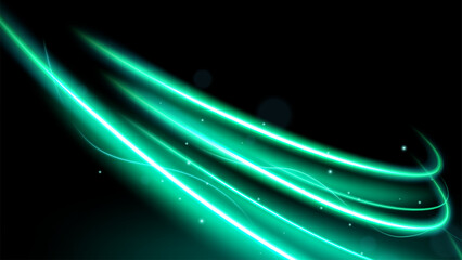 Abstract Blue Green Wave on Dark Background with Lighting Effect and Sparkle, Vector Illustration