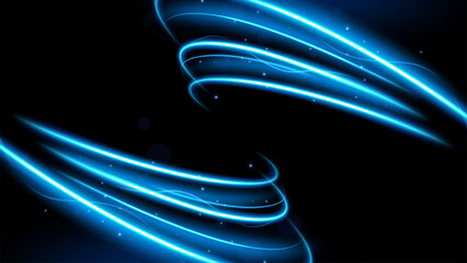 Abstract Blue Wave on Dark Background with Lighting Effect and Sparkle, Vector Illustration