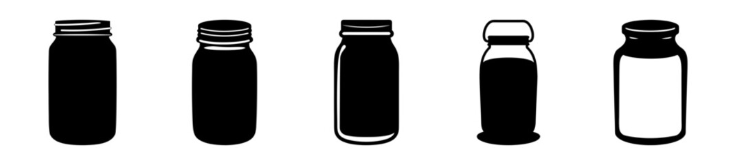 Five black and white bottle silhouette variations displayed on a white background