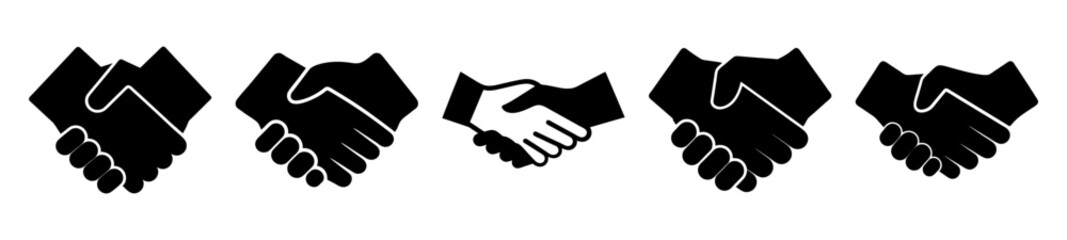 Multiple Black Handshake Icons Isolated on White Background for Business Agreement