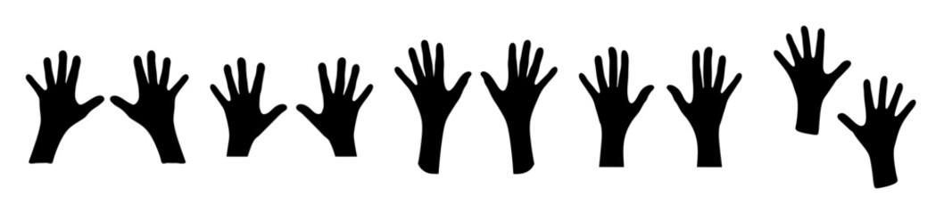Obraz premium Silhouette Hands Reaching Up in a Row, Symbolizing Community and Unity