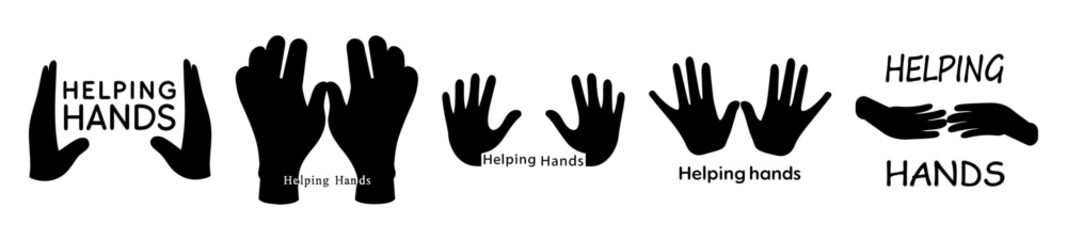 Silhouettes of hands in diverse shapes and sizes with the words helping hands